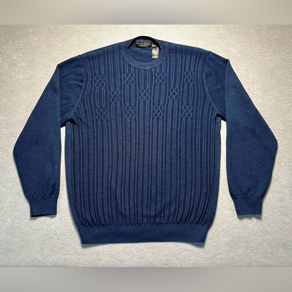 Crazy Horse by Claiborne Sweater Men’s XL Navy Blue Cable Knit Pullover Acrylic
